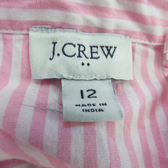 J. CREW Collared Puff Sleeve Mini Shirt Dress Striped Cotton Pink White Preppy - Picture 14 of 15